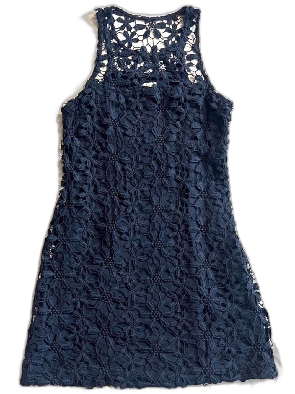 Hollister Dark Blue Cotton Floral Lace Dress Women’s Size Small
